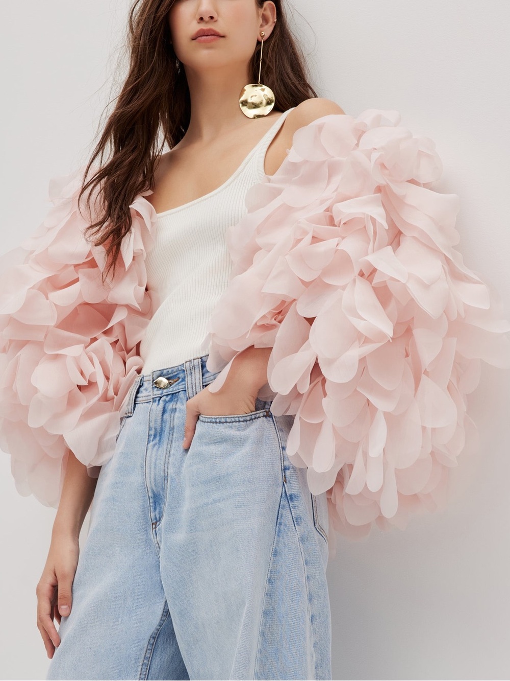 Peony soft Lyric Blush Pink Petal cape Bomber Jacket OS